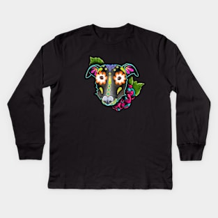 Wirehaired Terrier Mix - Day of the Dead Sugar Skull Dog Kids Long Sleeve T-Shirt